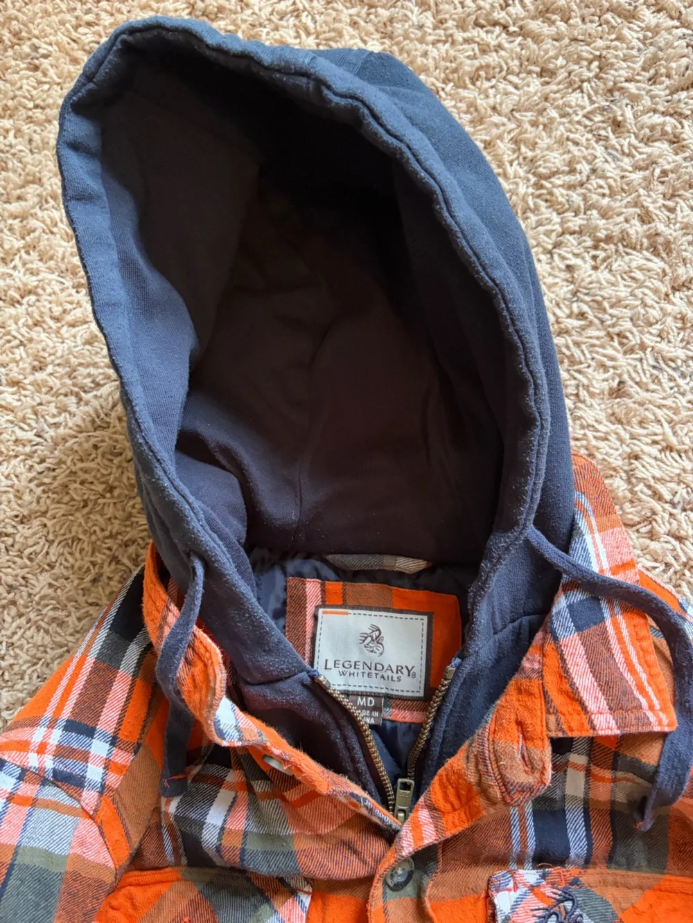 Legendary Whitetails Orange Plaid Hooded Quilted Jacket